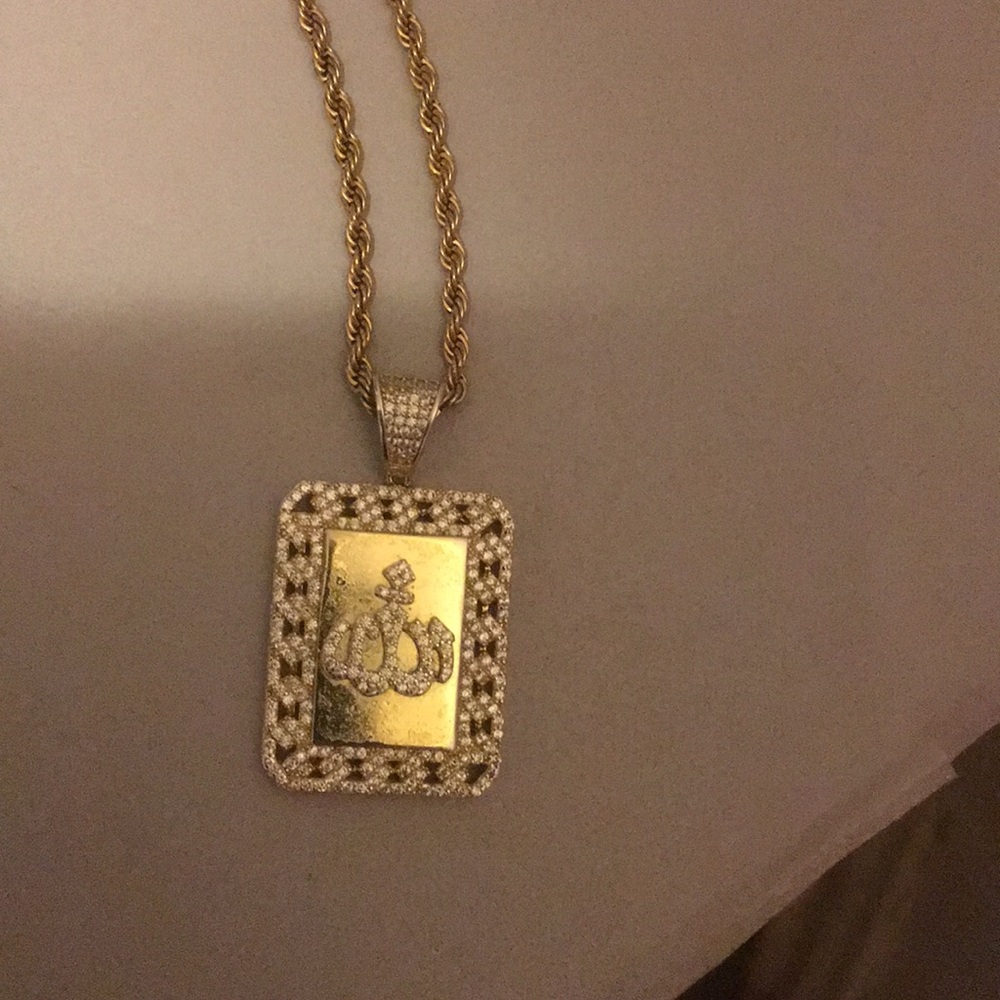 Men diamond Islamic necklace 14k gold necklace